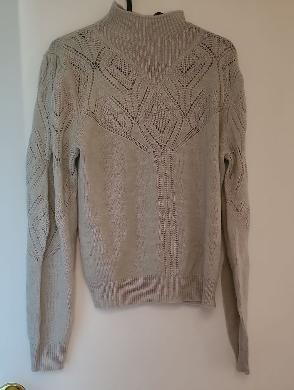Light Gray Open-Knit Mock Neck Women’s Sweater